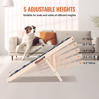 Portable Foldable Dog Ramp Pine Wood with Non-Slip Pads for Beds, Sofas, Cars