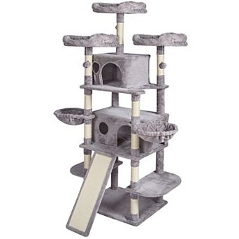 Plush Multi-Level Cat Tree for 15 Cats with Condos, Perches, Hammocks, and Toys