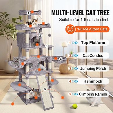 Plush Multi-Level Cat Tree for 15 Cats with Condos, Perches, Hammocks, and Toys