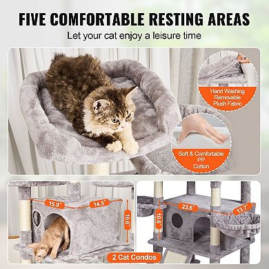 Plush Multi-Level Cat Tree for 15 Cats with Condos, Perches, Hammocks, and Toys