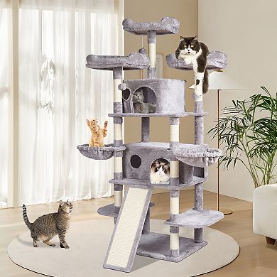 Plush Multi-Level Cat Tree for 15 Cats with Condos, Perches, Hammocks, and Toys