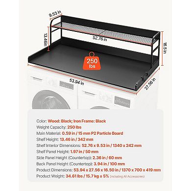 Washer Dryer Countertop with Storage Shelf and Side Hooks for Laundry Room