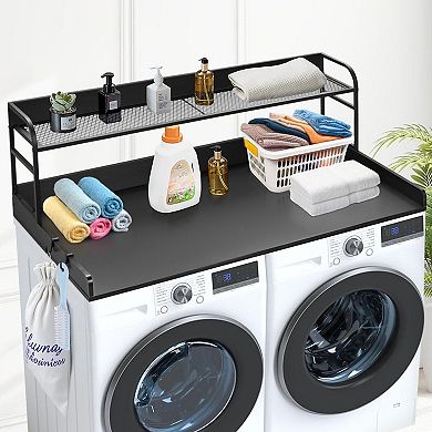 Washer Dryer Countertop with Storage Shelf and Side Hooks for Laundry Room