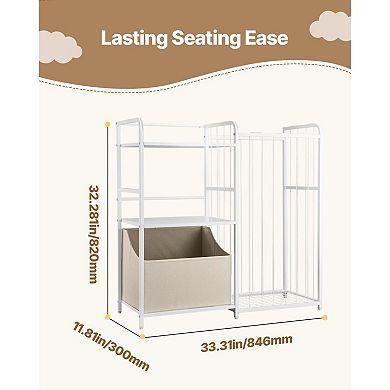 Modular Storage Organizer with Open Cubbies and Side Metal Basket