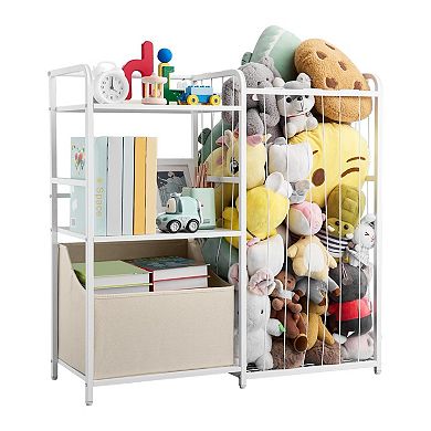 Modular Storage Organizer with Open Cubbies and Side Metal Basket