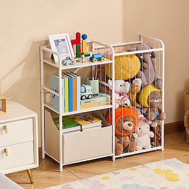 Modular Storage Organizer with Open Cubbies and Side Metal Basket