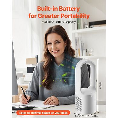 Portable Bladeless Desk Fan with 6 Speeds and LCD Display