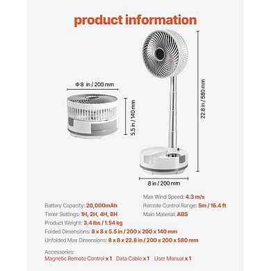 Rechargeable Camping and Patio Fan with Wide Oscillation and Carry Handle