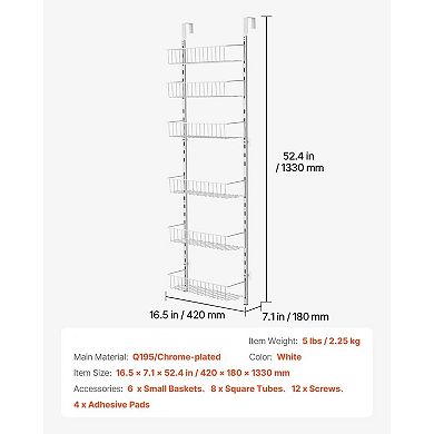 Over-the-Door Pantry Organizer with 6 Baskets for Kitchen, Bathroom, or Laundry