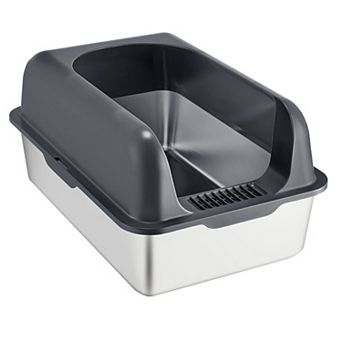 Stainless Steel Cat Litter Box with High Sides Cover Top and Scoop for Multi-Cat Homes
