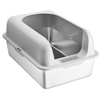 Stainless Steel Cat Litter Box with High Sides Cover Top and Scoop for Multi-Cat Homes
