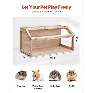 Dwarf Hamster Cage with Large Viewing Window, Removable Front Panel, Wood and Acrylic