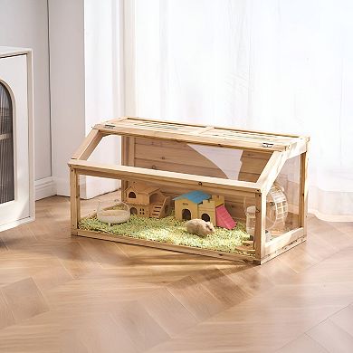 Dwarf Hamster Cage with Large Viewing Window, Removable Front Panel, Wood and Acrylic