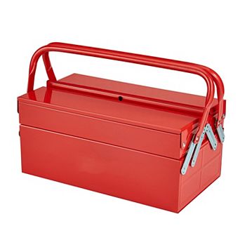 Portable Metal Tool Box with Trays and Bottom Compartment, Lock Hole