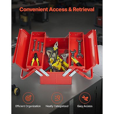 Portable Metal Tool Box with Trays and Bottom Compartment, Lock Hole
