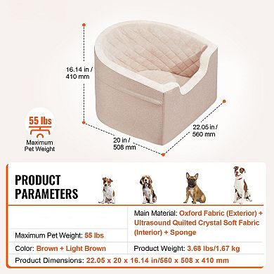 Portable Dog Booster Seat, Quilted Fabric, Coral Fleece Pad, Adjustable Straps