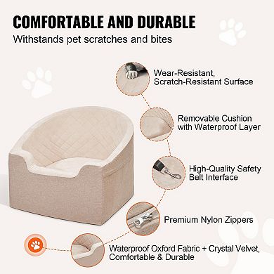 Portable Dog Booster Seat, Quilted Fabric, Coral Fleece Pad, Adjustable Straps