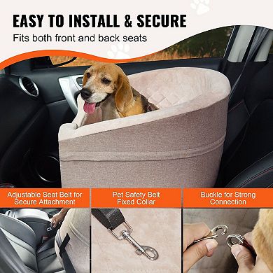 Portable Dog Booster Seat, Quilted Fabric, Coral Fleece Pad, Adjustable Straps
