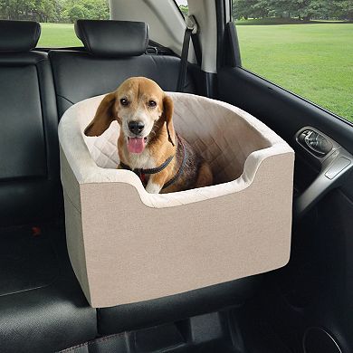 Portable Dog Booster Seat, Quilted Fabric, Coral Fleece Pad, Adjustable Straps