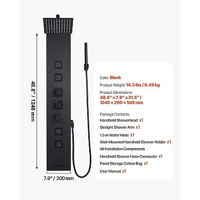 Wall Mount 4 in 1 Shower Panel with Rainfall Head, Body Jets, and Handheld Sprayer