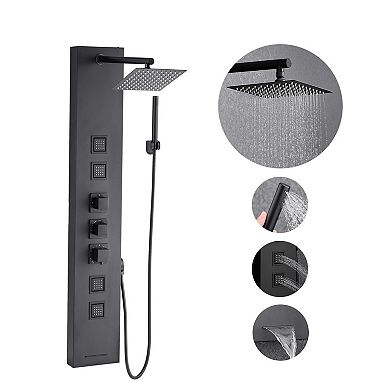 Wall Mount 4 in 1 Shower Panel with Rainfall Head, Body Jets, and Handheld Sprayer