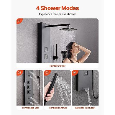 Wall Mount 4 in 1 Shower Panel with Rainfall Head, Body Jets, and Handheld Sprayer