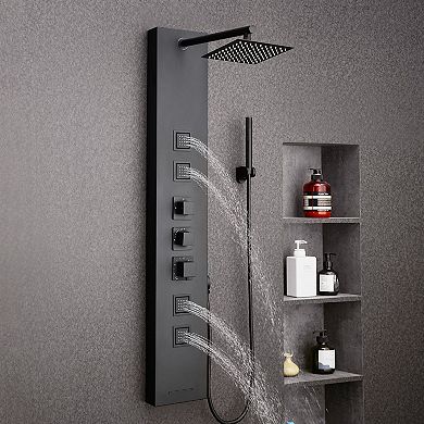 Wall Mount 4 in 1 Shower Panel with Rainfall Head, Body Jets, and Handheld Sprayer
