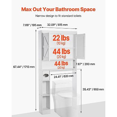 Over the Toilet Storage Cabinet, Tall Bathroom Organizer with Shelves