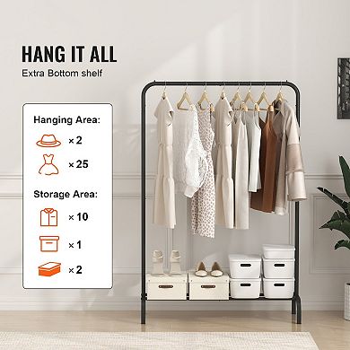 U-Shaped Clothes Rack with Hanging Rod and Bottom Shelf