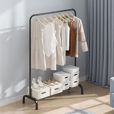 U-Shaped Clothes Rack with Hanging Rod and Bottom Shelf