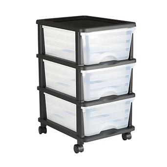Plastic Storage Drawer Unit with Transparent Drawers and Detachable Wheels