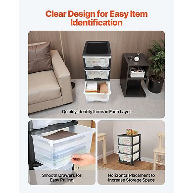 Plastic Storage Drawer Unit with Transparent Drawers and Detachable Wheels
