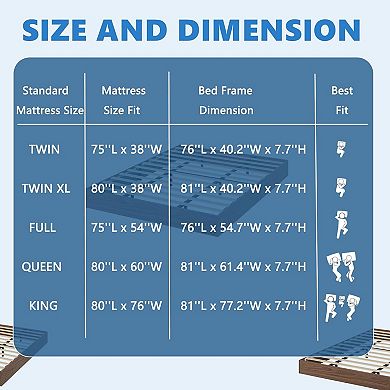 Twin Platform Bed Frame Floor-Standing, Sturdy Wooden Slats, No Headboard, Space-Saving