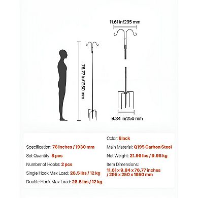 Shepherd Hook Bird Feeder Pole Dual Arm Steel Stand for Plants Lanterns Decor