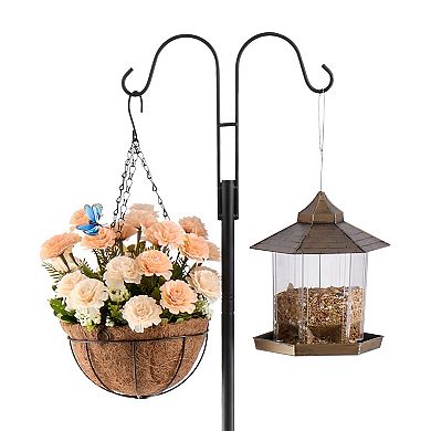 Shepherd Hook Bird Feeder Pole Dual Arm Steel Stand for Plants Lanterns Decor