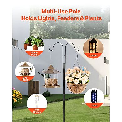 Shepherd Hook Bird Feeder Pole Dual Arm Steel Stand for Plants Lanterns Decor