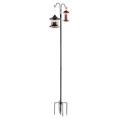 Shepherd Hook Bird Feeder Pole Dual Arm Steel Stand for Plants Lanterns Decor