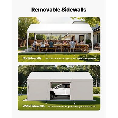 Portable Garage Carport with Removable Sidewalls, Steel Frame, PE Canopy