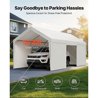 Portable Garage Carport with Removable Sidewalls, Steel Frame, PE Canopy