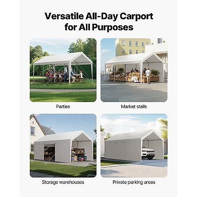 Portable Garage Carport with Removable Sidewalls, Steel Frame, PE Canopy