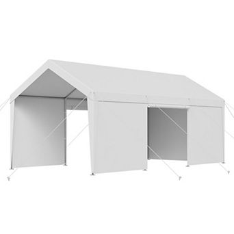 Portable Garage Carport with Removable Sidewalls, Steel Frame, PE Canopy
