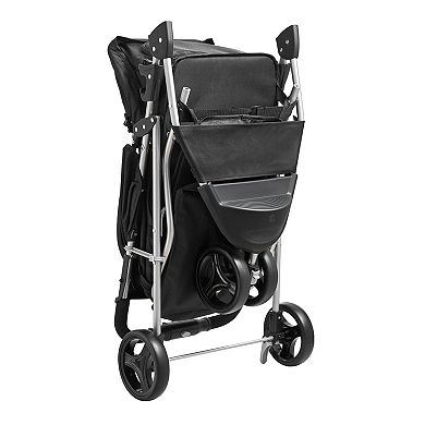 Portable Pet Stroller with Mesh Cabin, Quick-Fold Design, and Storage Basket