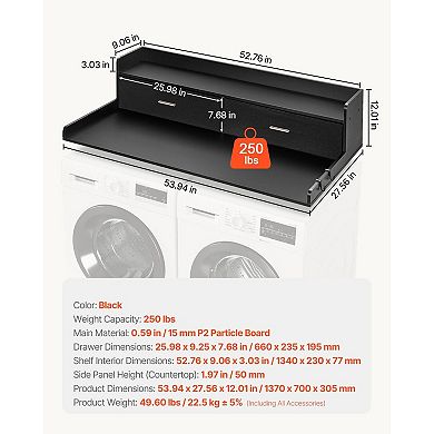 Washer Dryer Countertop 54-Inch Heat-Resistant with Hooks and Drawers