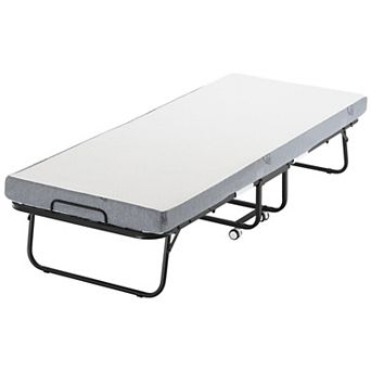 Foldable Rollaway Bed with Foam Mattress, Guest Bed with Wheels