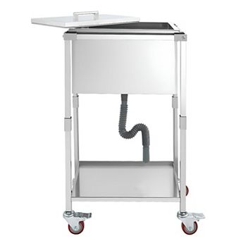 Rolling Beverage Ice Bin, 32.8-qt Stainless Steel with Drain and Shelf