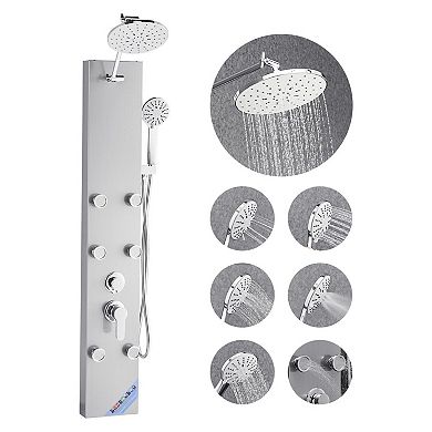 Shower Panel Tower System with Adjustable Rainfall Shower and Massage Jets
