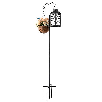 Shepherd Hook Bird Feeder Pole Dual Arm Steel Stand for Plants and Décor