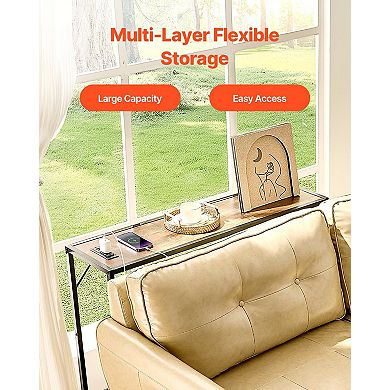 Slim Console Table with Two Layers, Built-In Outlets and USB Ports, Power Cord