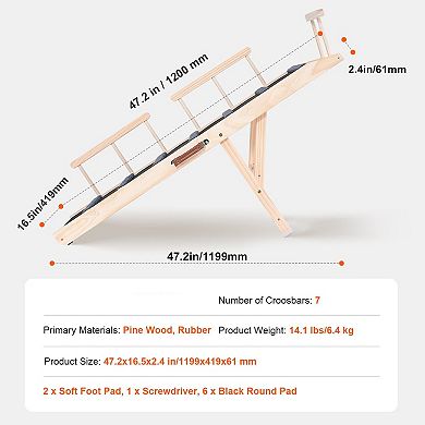 Portable Foldable Dog Ramp Pine Wood with Rubber Footpads for Beds, Sofas, Cars