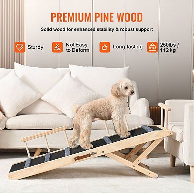 Portable Foldable Dog Ramp Pine Wood with Rubber Footpads for Beds, Sofas, Cars